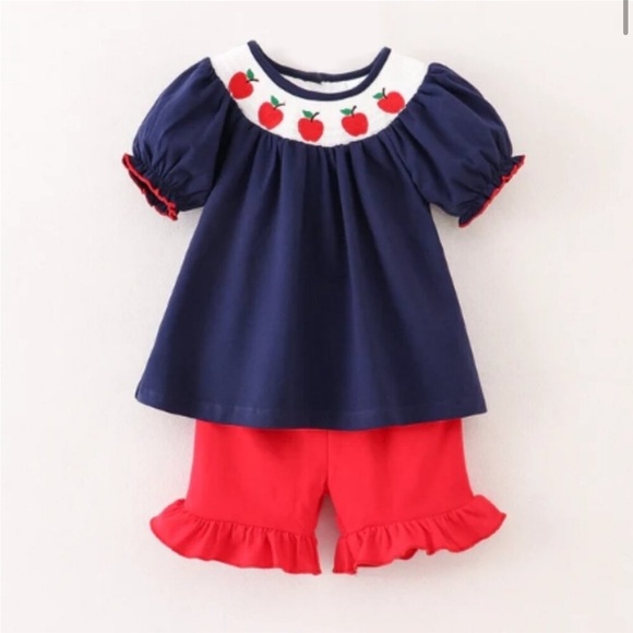 Toddler Back to School Apple Smocked Set - Picture 1 of 6